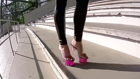Slipping Into Magenta See Through Platforms And Climbing Stairs